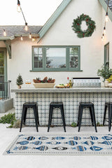 Festive Garland Blue Grey Outdoor Rug