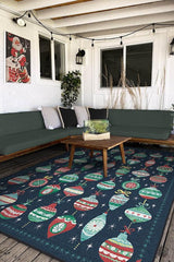 Festive Garland Navy Outdoor Rug