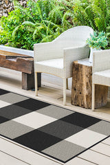Gingham Plaid Black & White Outdoor Rug