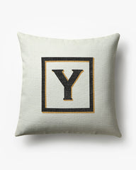 Classic Monogram Ivory Woven Throw Pillow, 20"x20" by Jonathan Adler