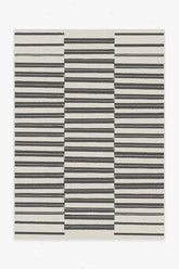 Offset Stripe Black Outdoor Rug