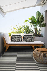 Offset Stripe Black Outdoor Rug