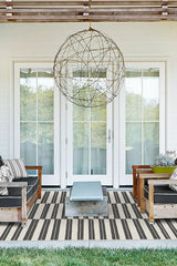 Offset Stripe Black Outdoor Rug