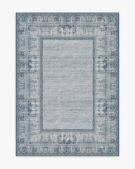 Vintage Daisy Bordered Blue Flatwoven Rug
