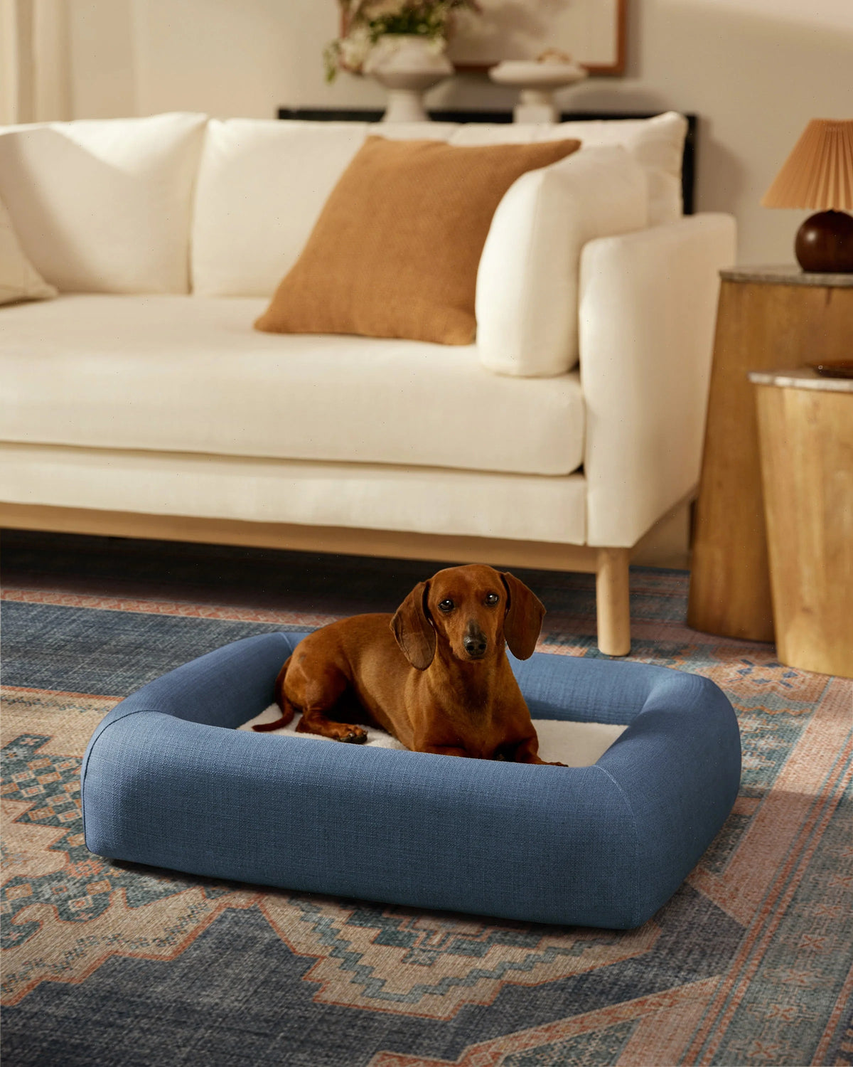 Blue Woven Bolster Pet Bed