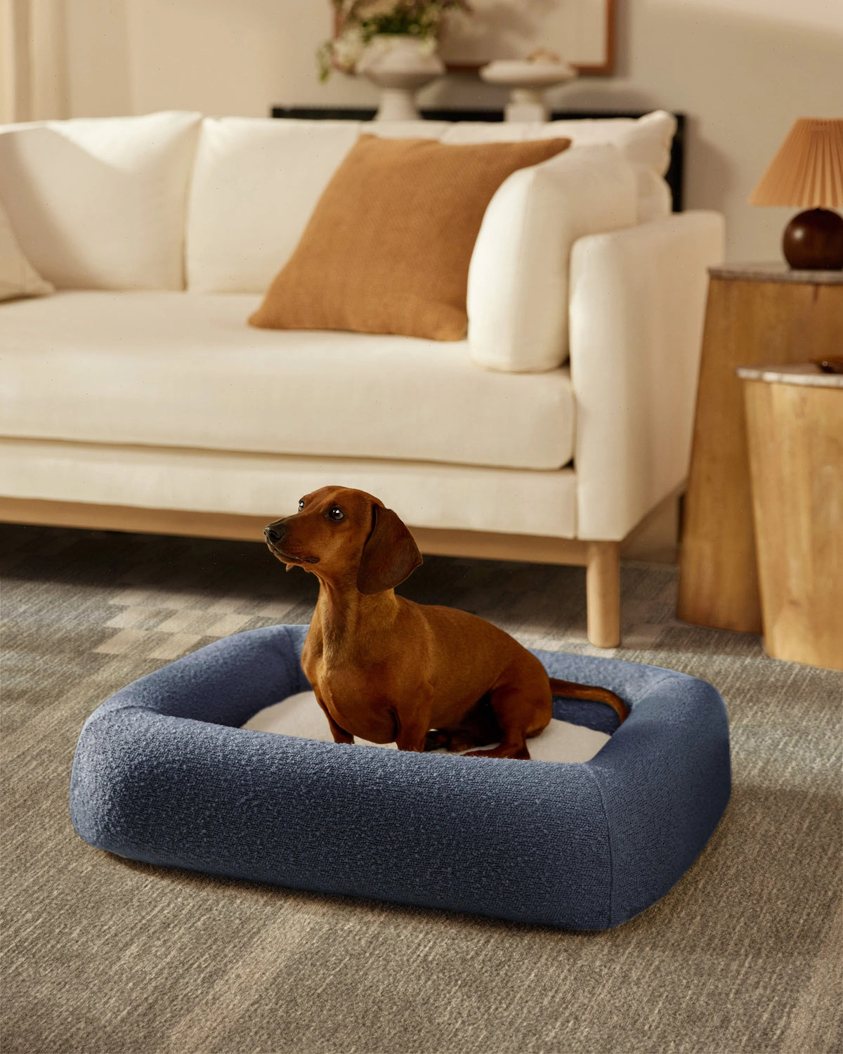 Navy Boucle Bolster Pet Bed