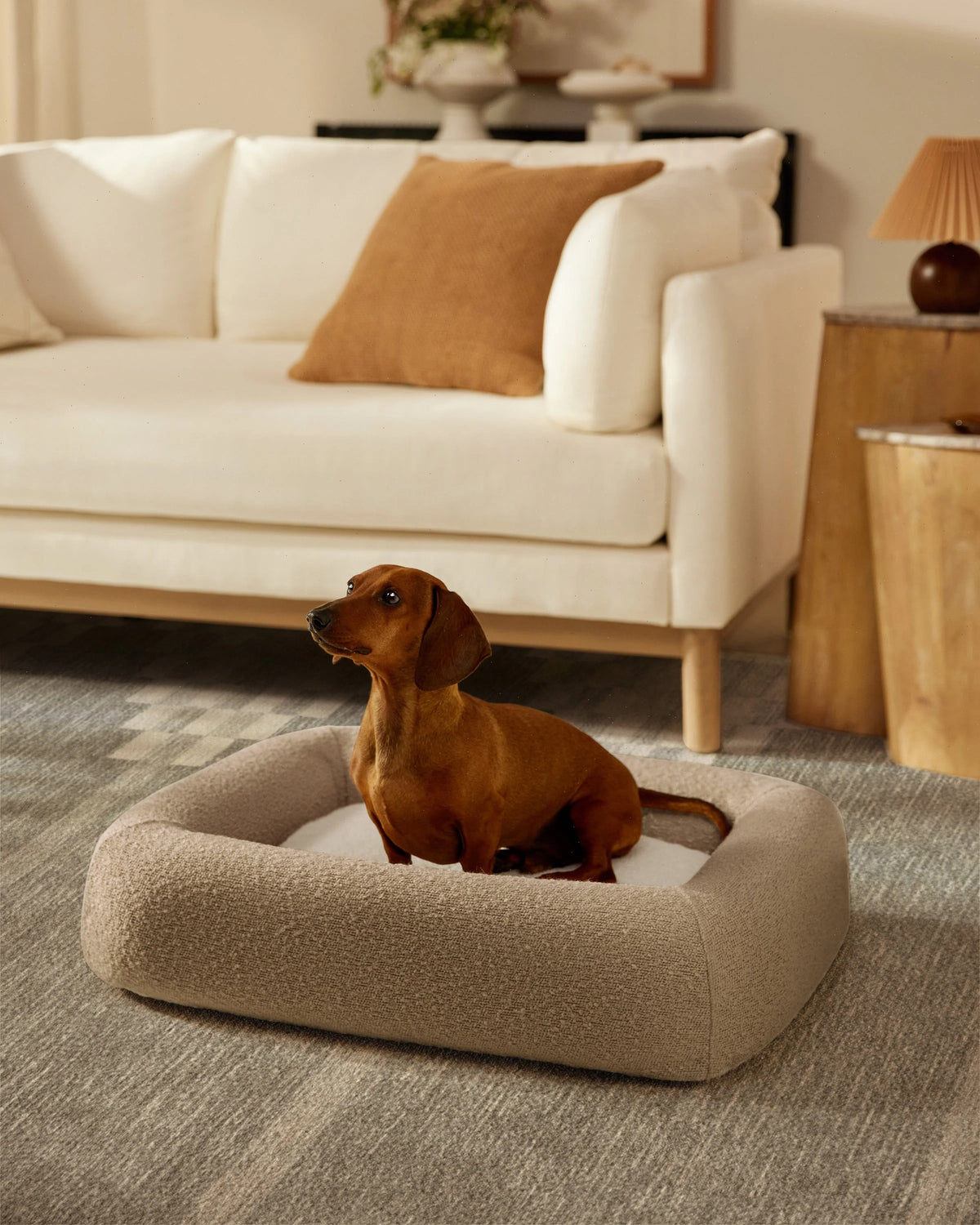 Taupe Boucle Bolster Pet Bed