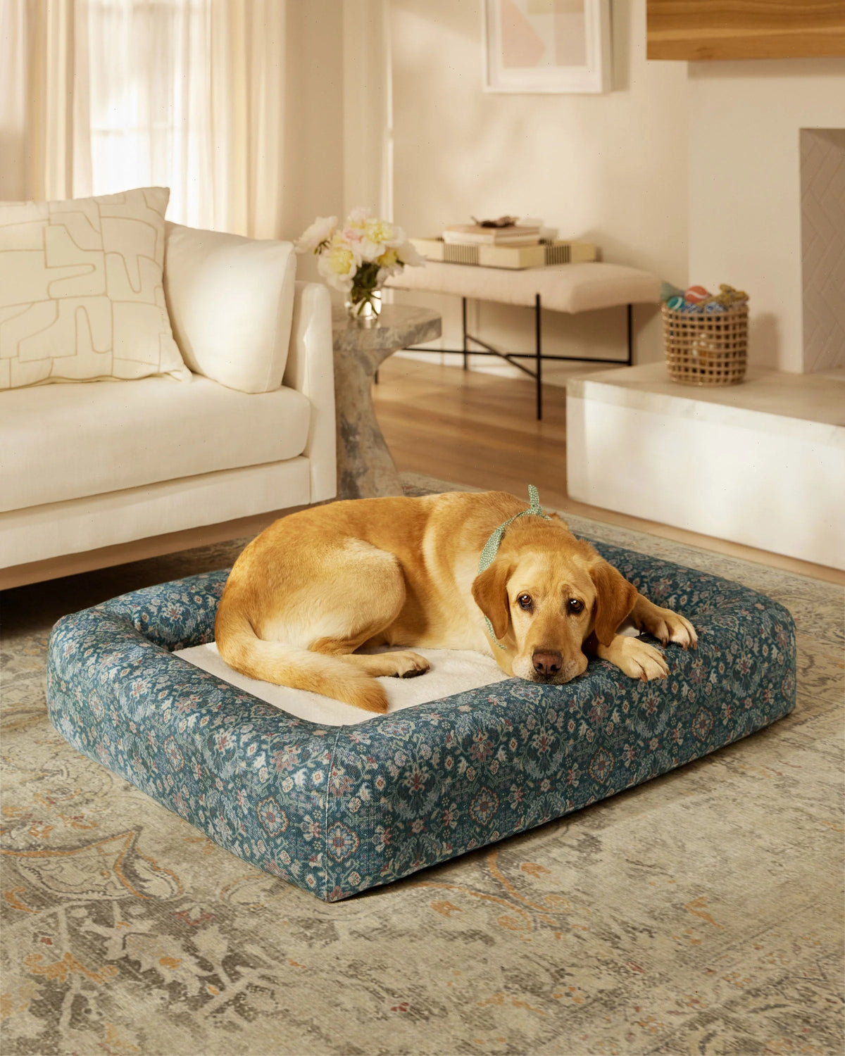 Harper Blue Woven Bolster Pet Bed