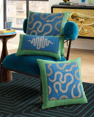 Venom Green & Blue Woven Throw Pillow by Jonathan Adler