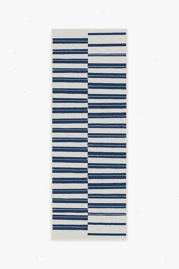 Offset Stripe Navy Outdoor Rug