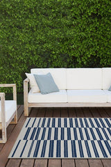 Offset Stripe Navy Outdoor Rug