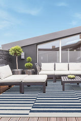Offset Stripe Navy Outdoor Rug