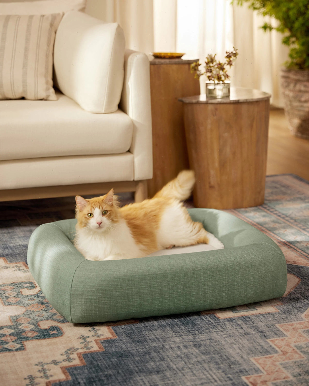 Sage Green Woven Bolster Pet Bed
