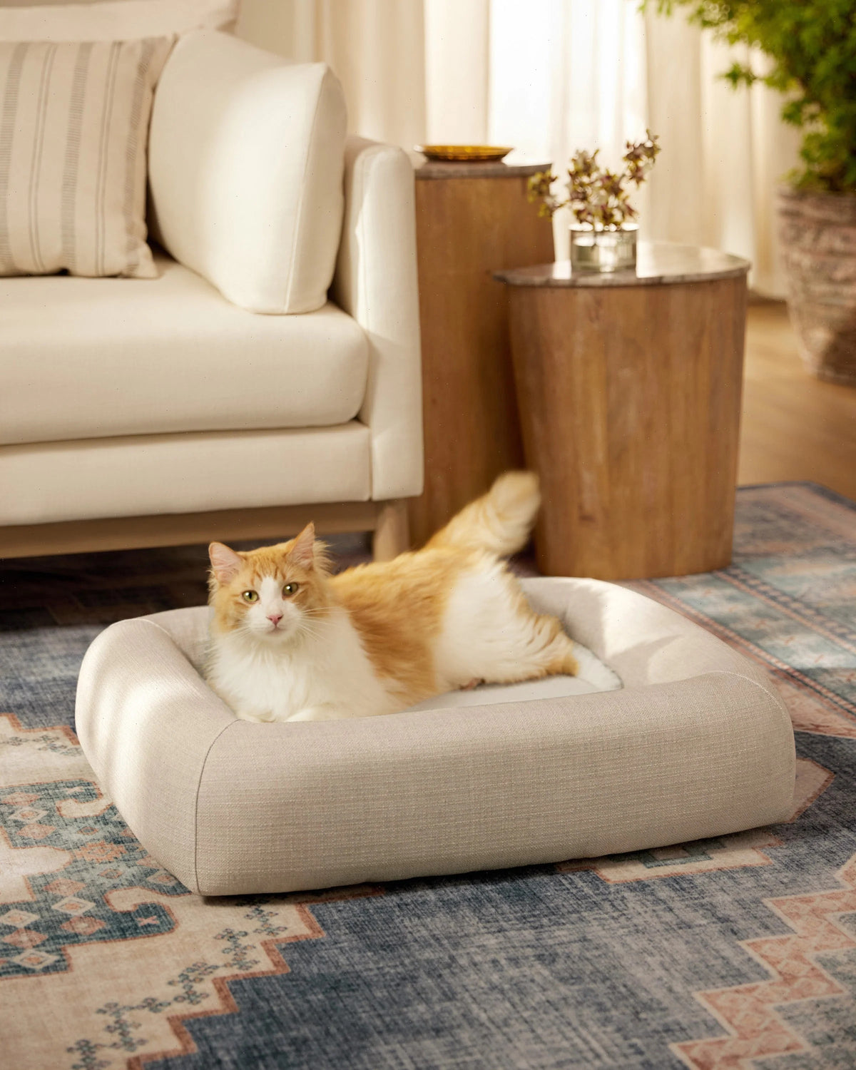 Sand Woven Bolster Pet Bed