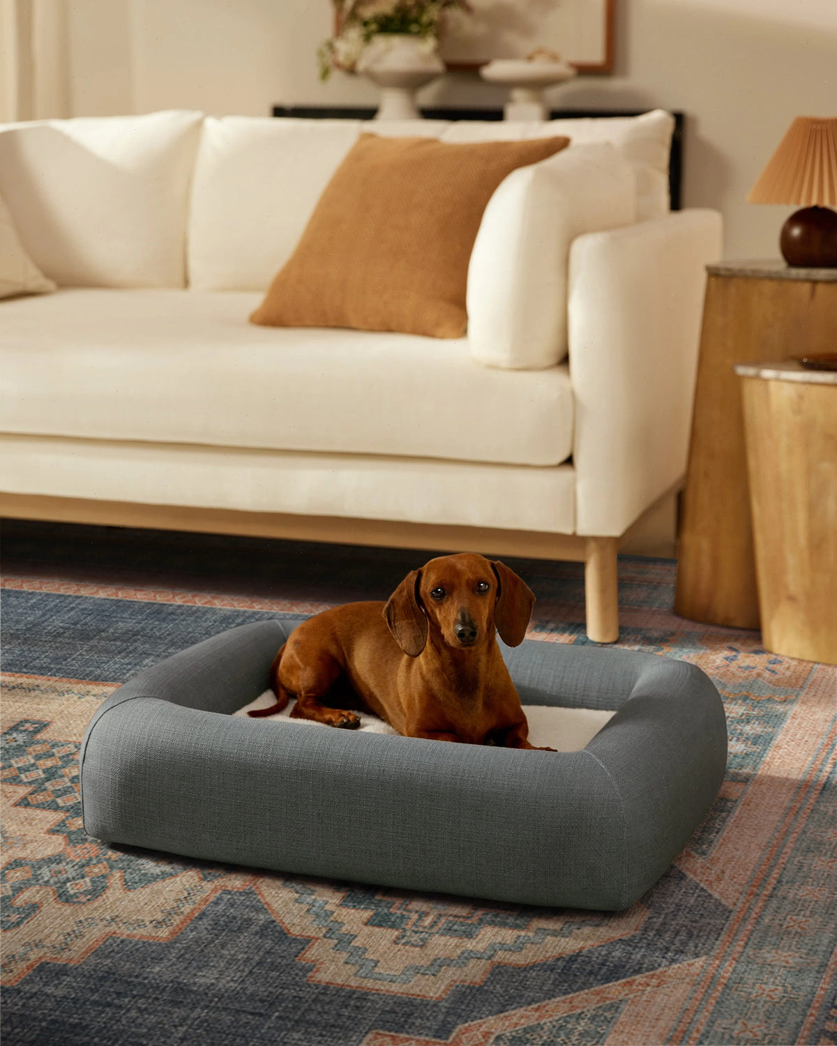 Stone Grey Woven Bolster Pet Bed