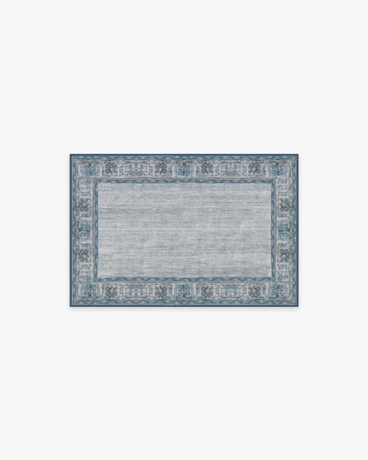 Vintage Daisy Bordered Blue Flatwoven Rug