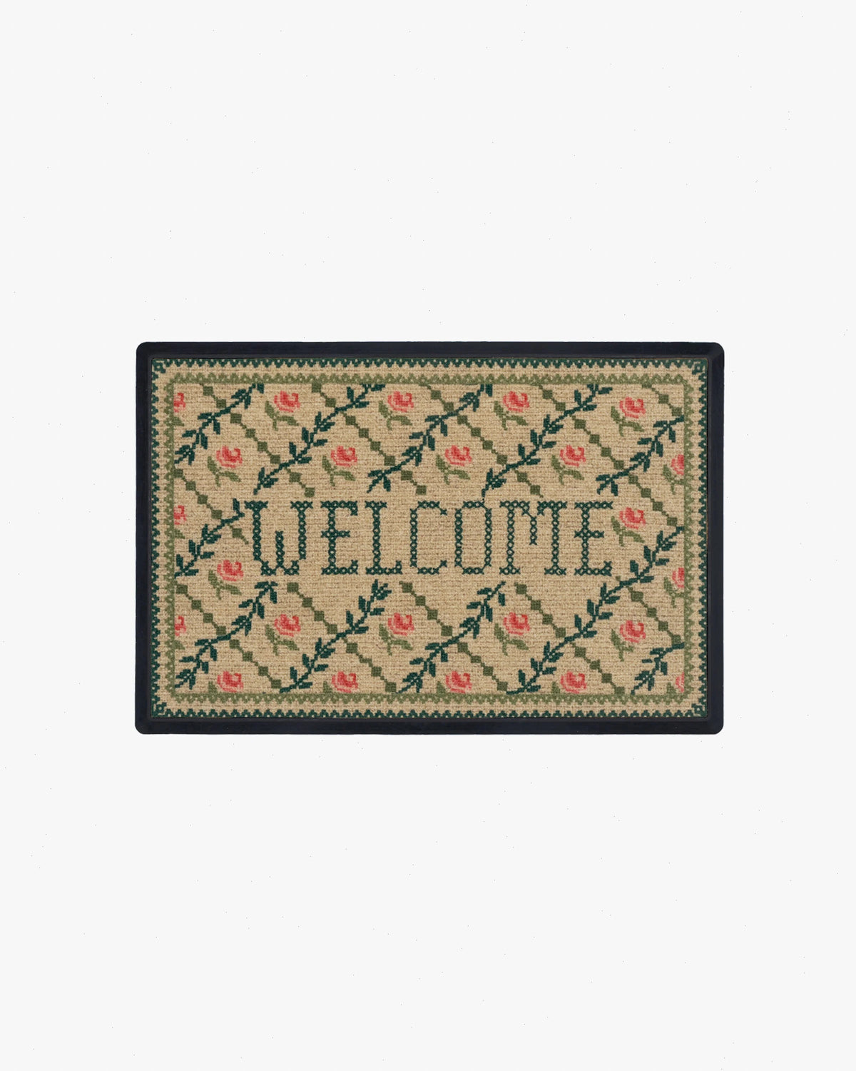 Welcome Trellis Green & Pink Doormat by Anthropologie
